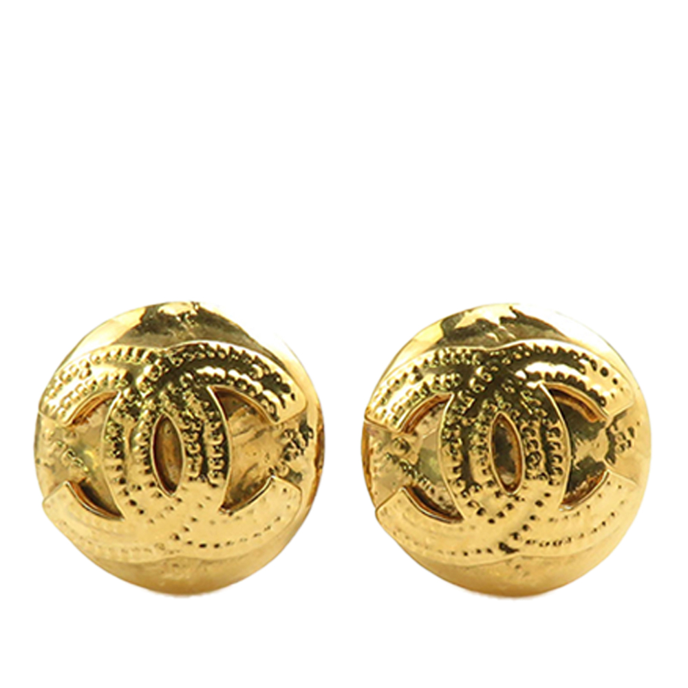 Pre-Loved Chanel CC Gold Plated Round Clip on Earrings